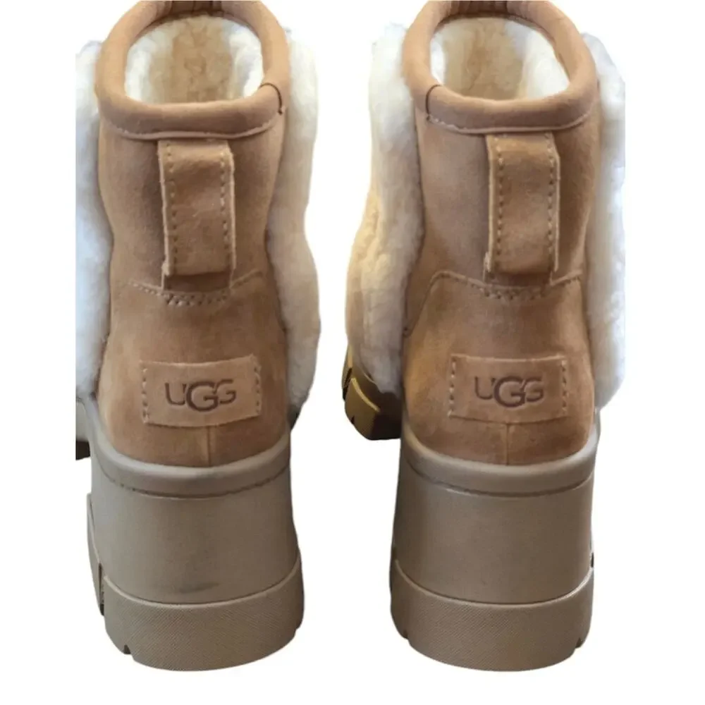 UGG Brooklyn Sunburst heeled sheepskin boot in chestnut size 9.5 New!